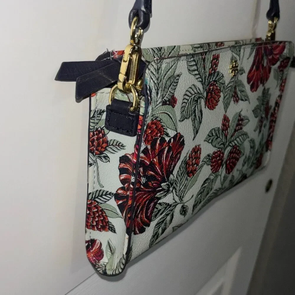 Tory Burch Kerrington navy green red Evergreen floral crossbody purse bag